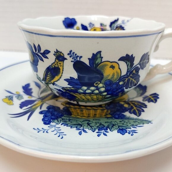 2 Cup Saucers Sets Spode Blue Bird England Yellow S3274 Floral Fruit Copeland - Picture 4 of 7